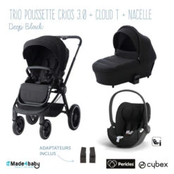 Trio Poussette Crios 3.0 + Nacelle PERICLES Deep Black + Cloud T I-Size CYBEX