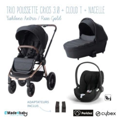 Trio Poussette Crios 3.0 + Nacelle PERICLES Fishbone/Rose Gold + Cloud T I-Size CYBEX