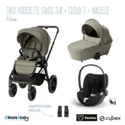 Trio Poussette Crios 3.0 + Nacelle PERICLES Moss + Cloud T I-Size CYBEX
